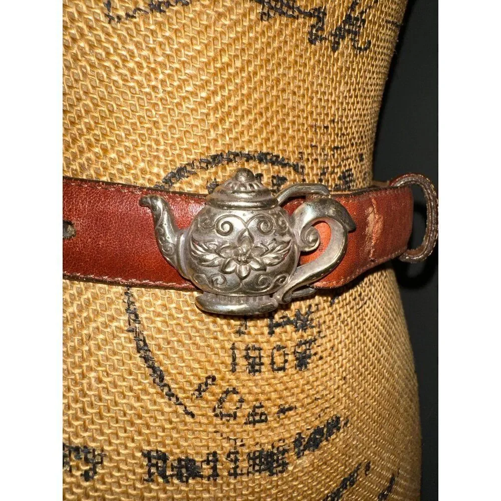 Vintage Brighton 1996 Leather‎ Belt W/Teapot Buckle -45907 Size M